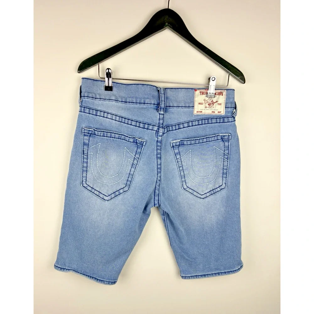 True Religion Rocco Big T Men’s Denim Shorts Size 32 Light Wash Relaxed Skinny